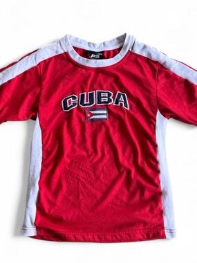 Unbranded Red Short Sleeve 'CUBA' Tee with White Panels